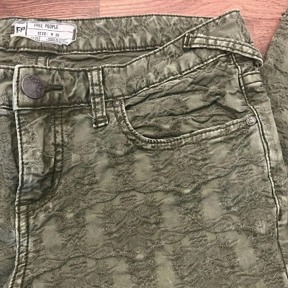 Free People Green Textured Jeans